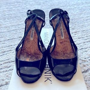 Manolo Blahnik Black Strap Sandals w/Box